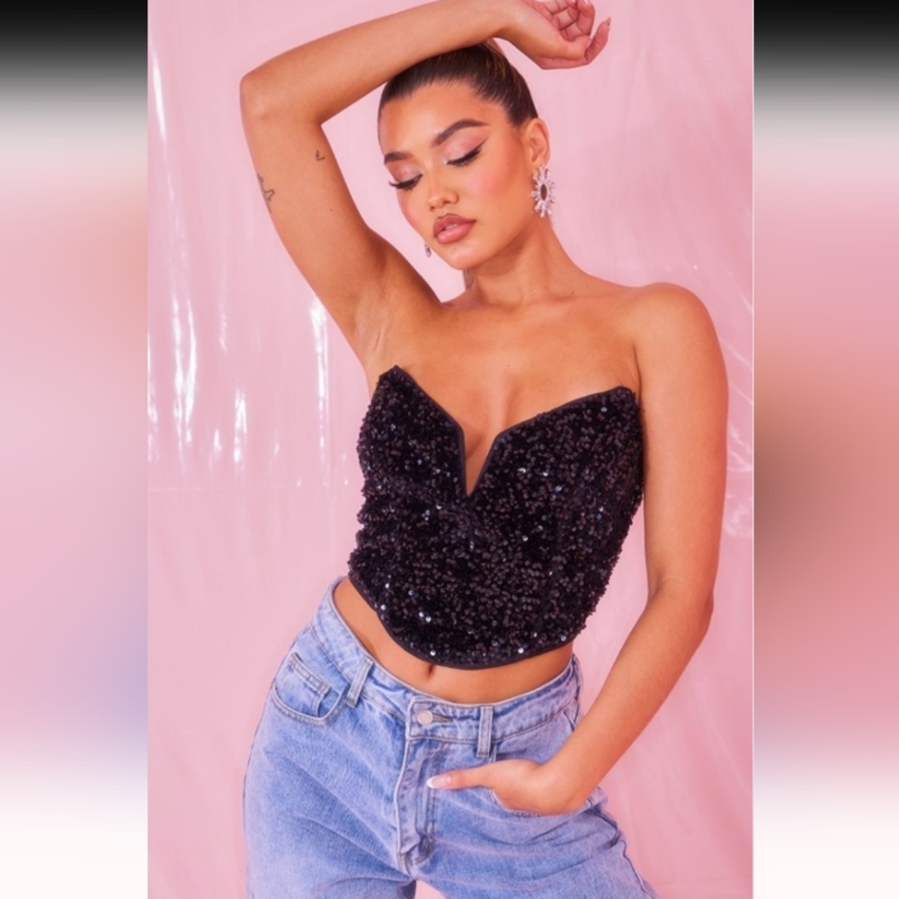 PrettyLittleThing Sequin Strapless Top